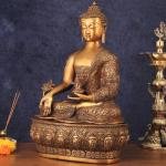 Pure Brass Handcrafted Medicine Buddha Statue with Dragon Carvings - 22"